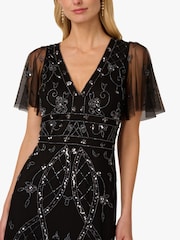 Adrianna Papell Studio Bead Flutter Sleeve Black Dress - Image 4 of 6