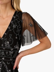 Adrianna Papell Studio Bead Flutter Sleeve Black Dress - Image 5 of 6