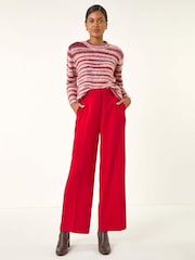 Roman Red Deep Waistband Wide Leg Belted Trousers - Image 1 of 5