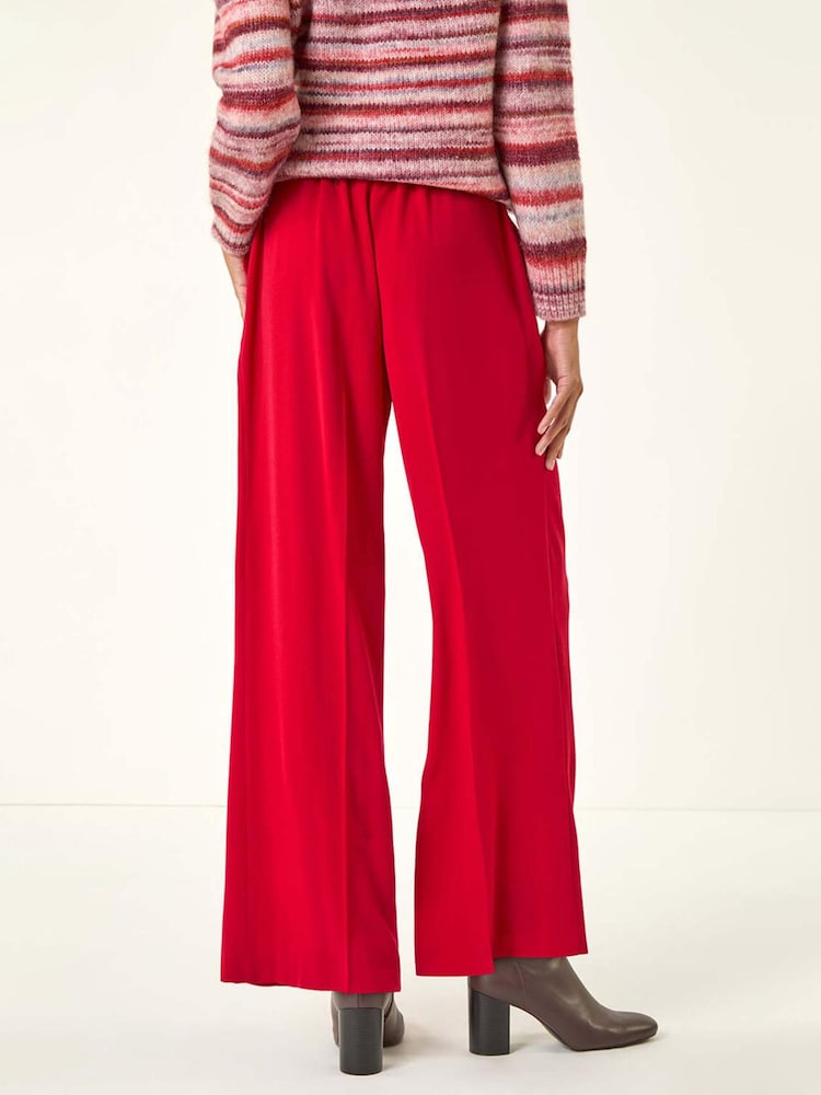 Roman Red Deep Waistband Wide Leg Belted Trousers - Image 2 of 5