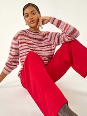 Roman Red Deep Waistband Wide Leg Belted Trousers - Image 5 of 5