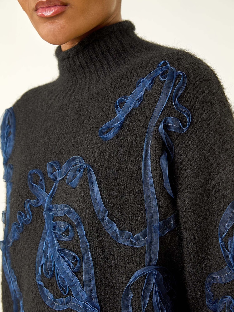 Roman Black Cornelli Roll Neck Knit Jumper - Image 5 of 5 Roman Black Cornelli Roll Neck Knit Jumper - Image 5 of 5