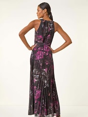 Roman Black Pleated Halter Neck Maxi Dress - Image 4 of 5