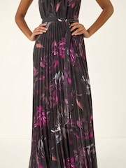 Roman Black Pleated Halter Neck Maxi Dress - Image 5 of 5