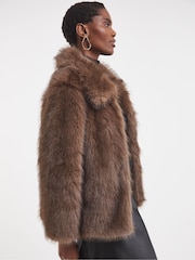 JD Williams Brown Tipped Faux Fur Coat - Image 1 of 5