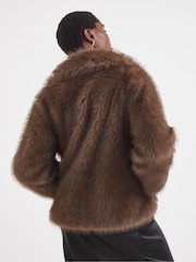 JD Williams Brown Tipped Faux Fur Coat - Image 2 of 5