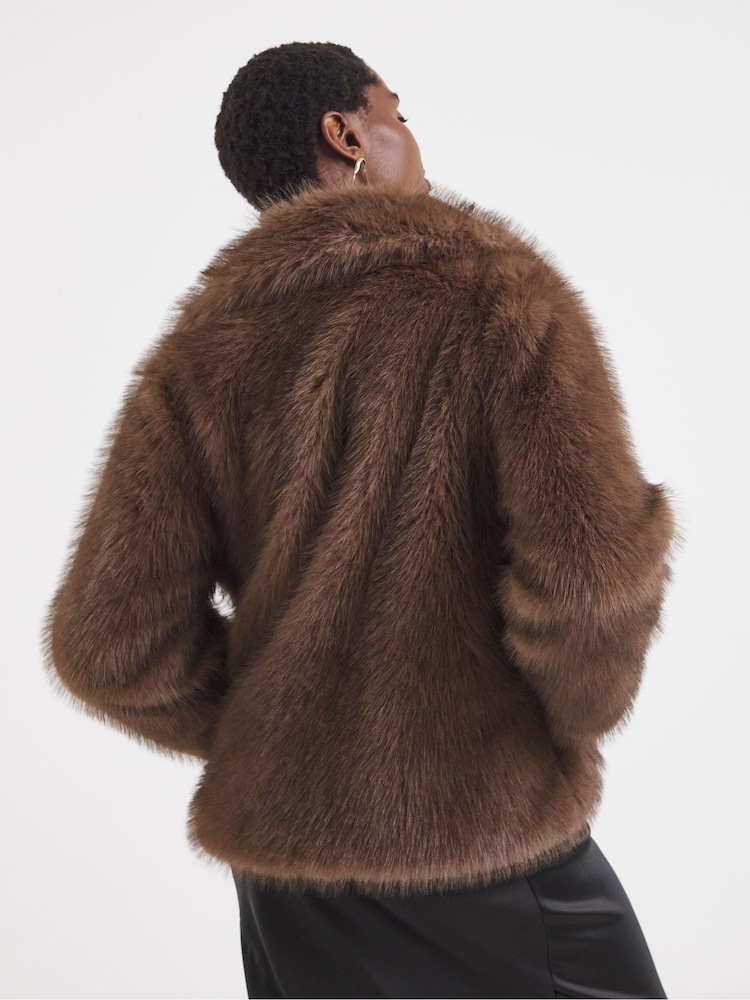 JD Williams Brown Tipped Faux Fur Coat - Image 2 of 5