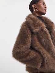 JD Williams Brown Tipped Faux Fur Coat - Image 4 of 5