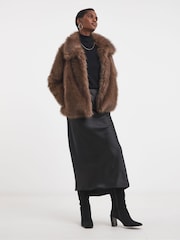 JD Williams Brown Tipped Faux Fur Coat - Image 5 of 5