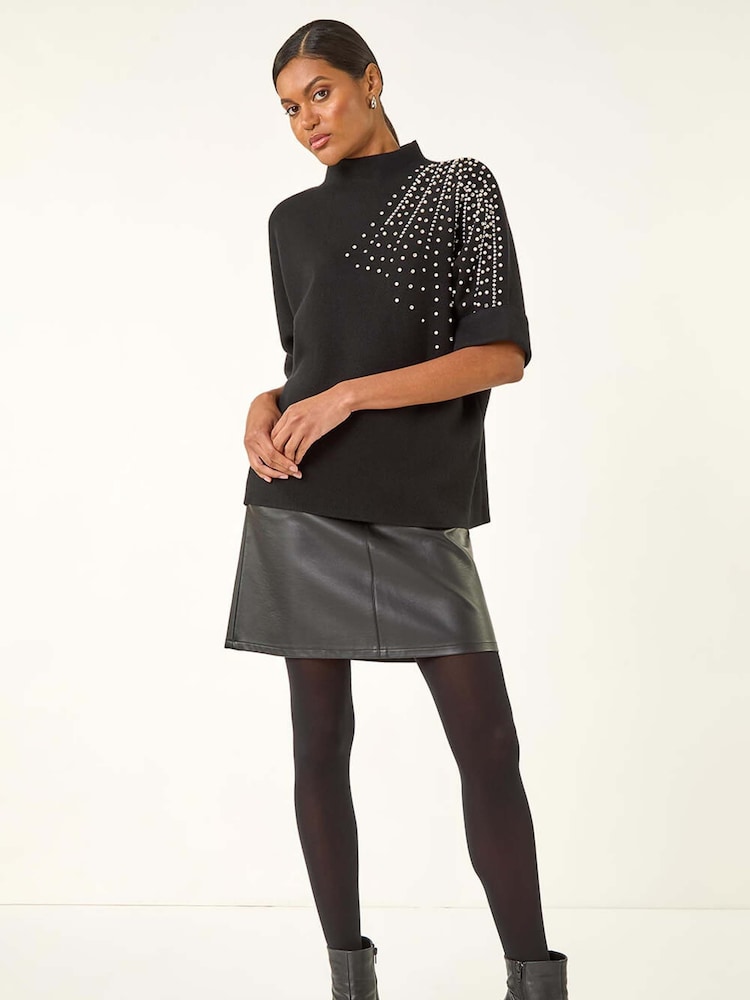 Roman Black Shimmer Shoulder Knit Jumper - Image 2 of 5 Roman Black Shimmer Shoulder Knit Jumper - Image 2 of 5