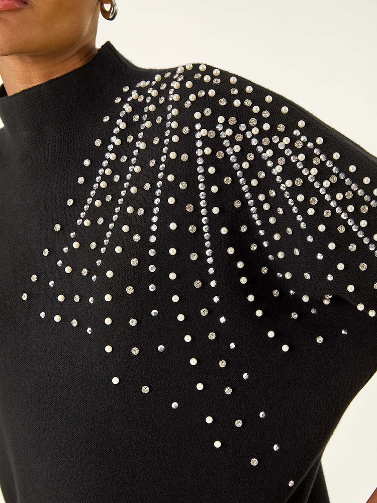 Roman Black Shimmer Shoulder Knit Jumper - Image 5 of 5 Roman Black Shimmer Shoulder Knit Jumper - Image 5 of 5