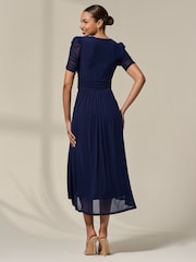 Jolie Moi Blue Petite Wrap Front Puff Midaxi Dress - Image 2 of 6