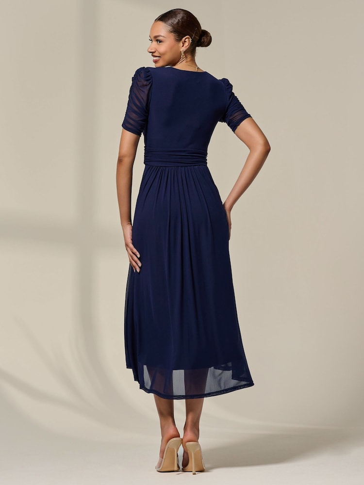 Jolie Moi Blue Petite Wrap Front Puff Midaxi Dress - Image 2 of 6 Jolie Moi Blue Petite Wrap Front Puff Midaxi Dress - Image 2 of 6
