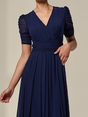 Jolie Moi Blue Petite Wrap Front Puff Midaxi Dress - Image 4 of 6