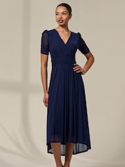 Jolie Moi Blue Petite Wrap Front Puff Midaxi Dress - Image 5 of 6