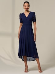 Jolie Moi Blue Petite Wrap Front Puff Midaxi Dress - Image 6 of 6