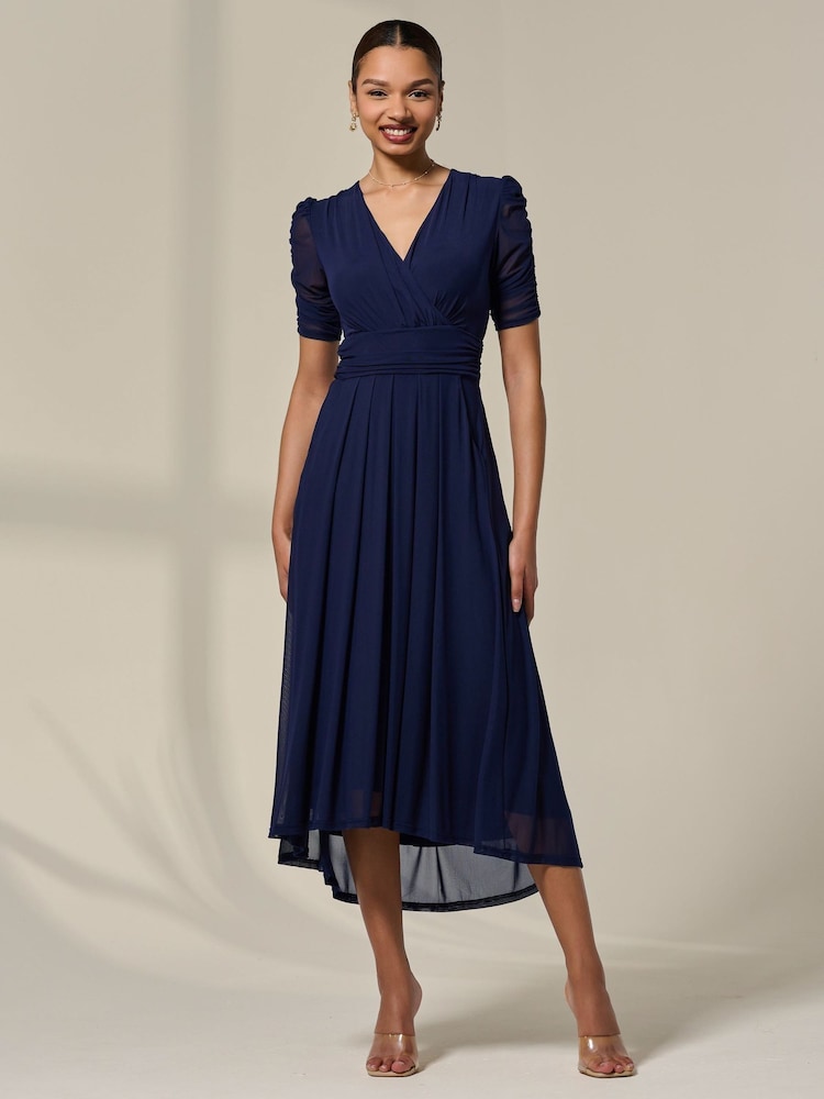 Jolie Moi Blue Petite Wrap Front Puff Midaxi Dress - Image 6 of 6 Jolie Moi Blue Petite Wrap Front Puff Midaxi Dress - Image 6 of 6