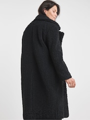JD Williams Black Button Front Teddy Borg Coat - Image 2 of 4