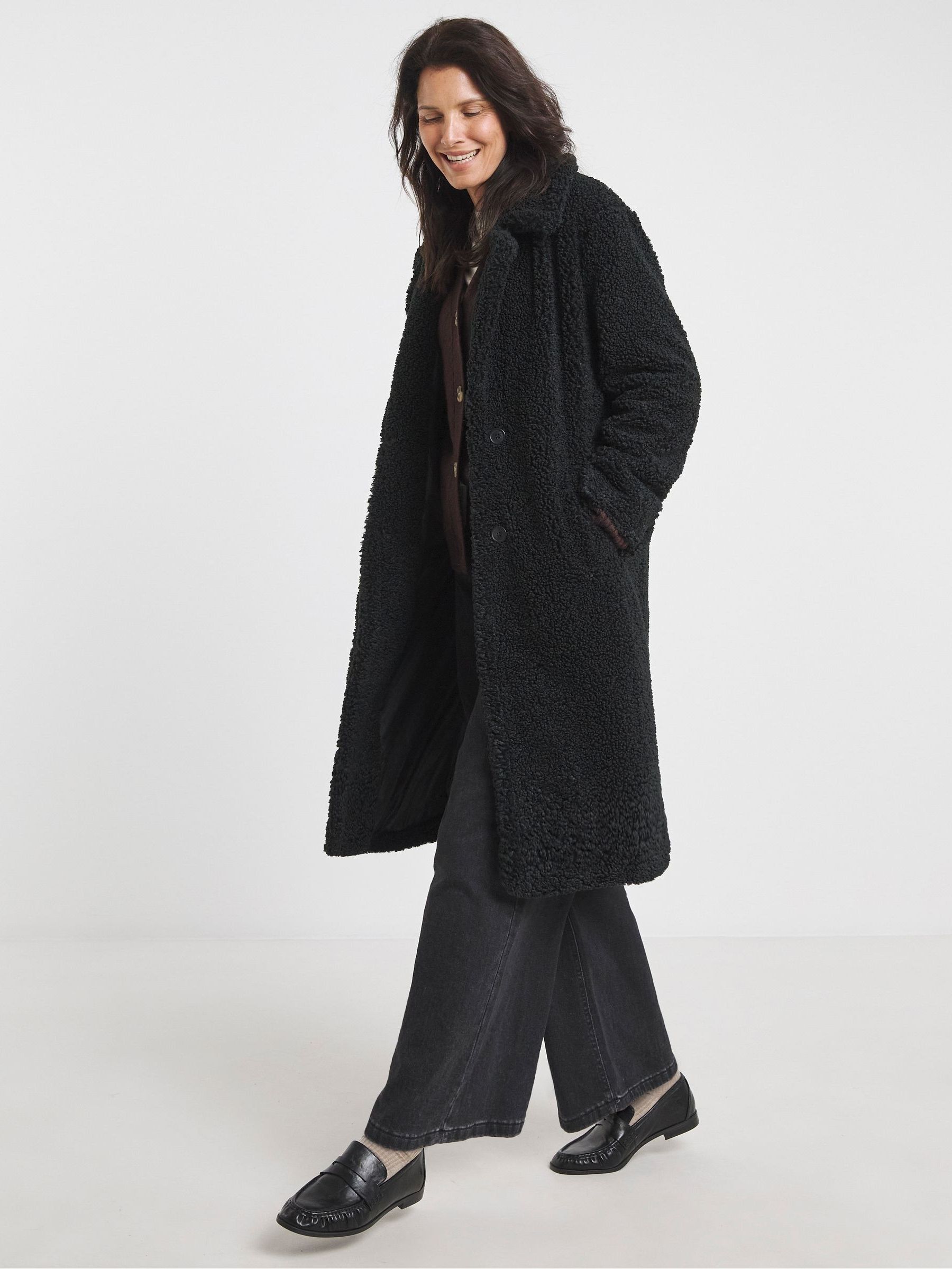 Buy JD Williams Black Button Front Teddy Borg Coat from Next USA
