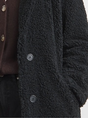 JD Williams Black Button Front Teddy Borg Coat - Image 4 of 4