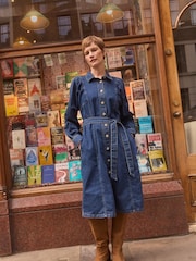 JD Williams Blue Volume Sleeve Denim Midi Dress - Image 1 of 4