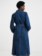 JD Williams Blue Volume Sleeve Denim Midi Dress - Image 4 of 4