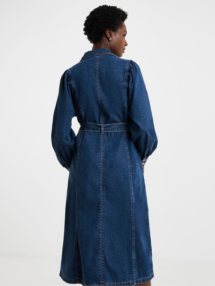 JD Williams Blue Volume Sleeve Denim Midi Dress - Image 4 of 4