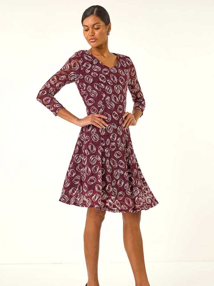 Roman Red Geo Print Lace Stretch Dress - Image 1 of 5 Roman Red Geo Print Lace Stretch Dress - Image 1 of 5