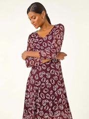 Roman Red Geo Print Lace Stretch Dress - Image 2 of 5