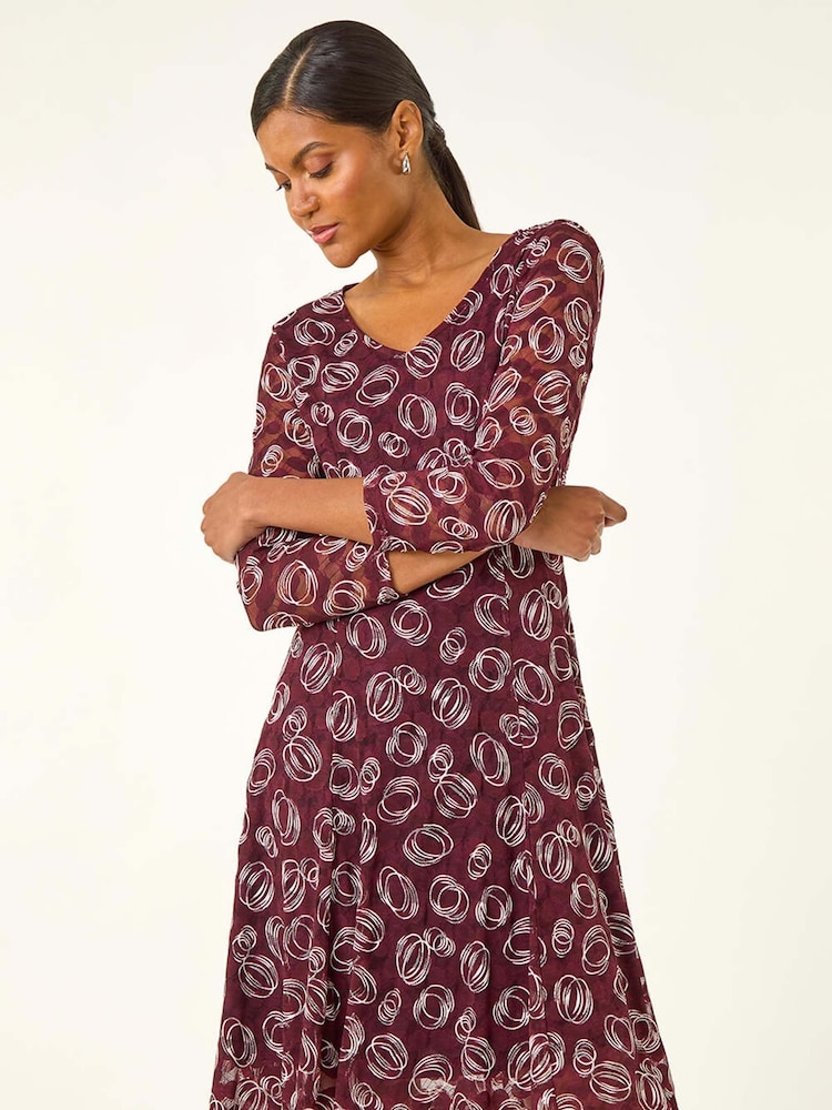 Roman Red Geo Print Lace Stretch Dress - Image 2 of 5 Roman Red Geo Print Lace Stretch Dress - Image 2 of 5