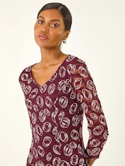 Roman Red Geo Print Lace Stretch Dress - Image 4 of 5