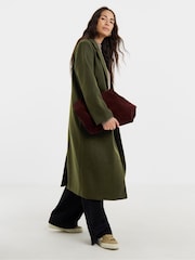 JD Williams Green Longline Single Breasted Lined Wool Coat - Image 1 of 4