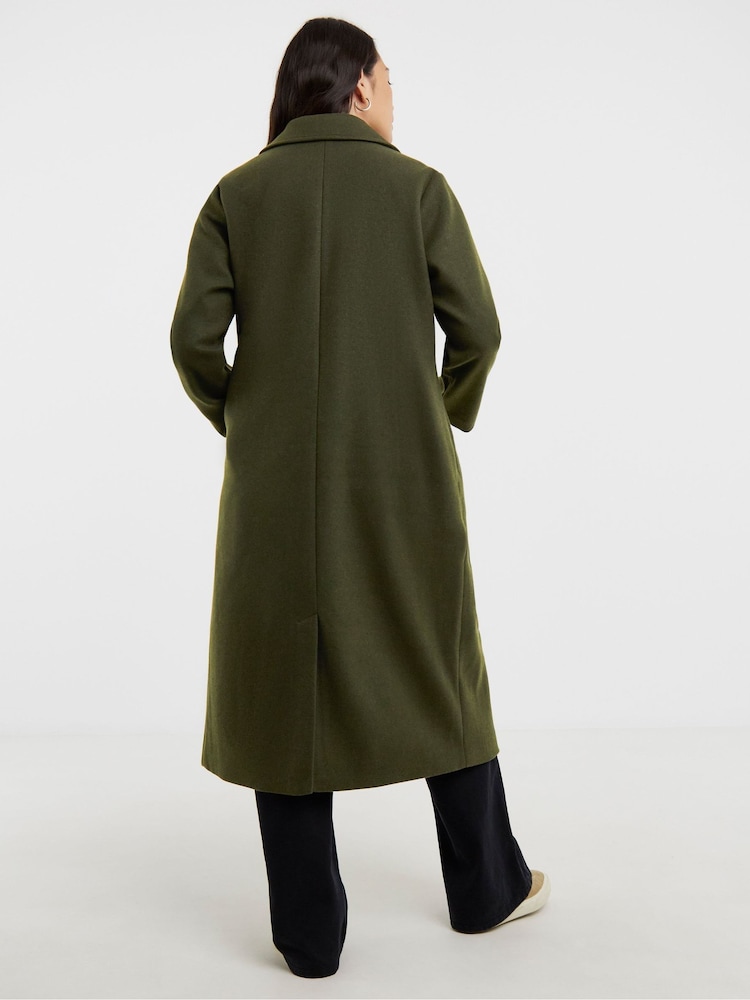 JD Williams Green Longline Single Breasted Lined Wool Coat - Image 2 of 4