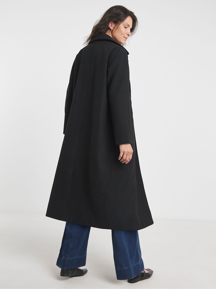 JD Williams Black Longline Single Breasted Lined Wool Coat - Image 2 of 4