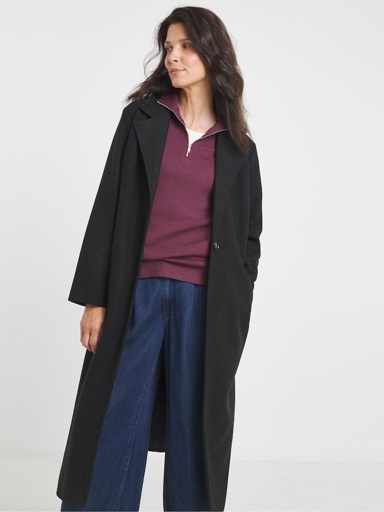 JD Williams Black Longline Single Breasted Lined Wool Coat - Image 4 of 4