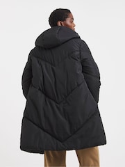 JD Williams Black Mid Length Padded Coat With Hood - Image 2 of 4