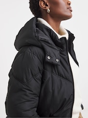 JD Williams Black Mid Length Padded Coat With Hood - Image 3 of 4