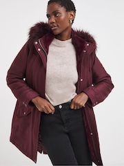 JD Williams Red Faux Fur Lined Hooded Parka Coat - Image 1 of 4
