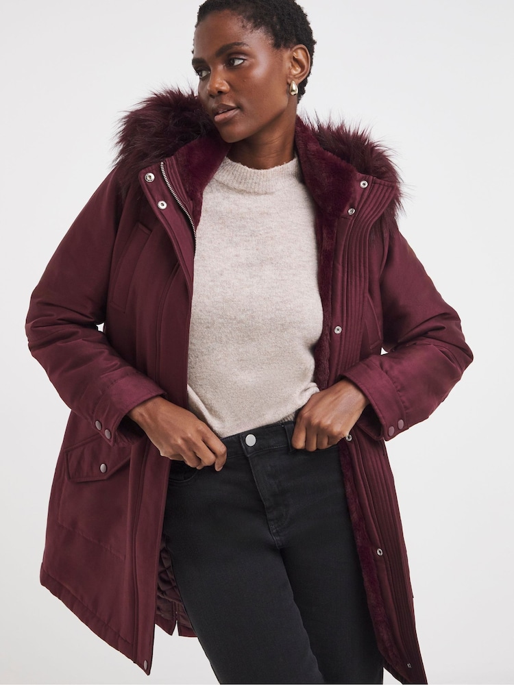 JD Williams Red Faux Fur Lined Hooded Parka Coat - Image 1 of 4 JD Williams Red Faux Fur Lined Hooded Parka Coat - Image 1 of 4