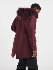 JD Williams Red Faux Fur Lined Hooded Parka Coat - Image 2 of 4