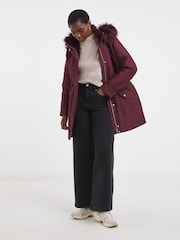 JD Williams Red Faux Fur Lined Hooded Parka Coat - Image 4 of 4