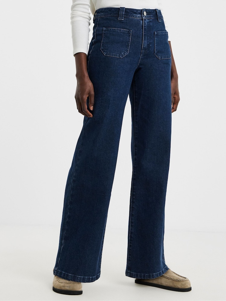 JD Williams Blue Pocket Front Wide Leg Jeans - Image 1 of 4