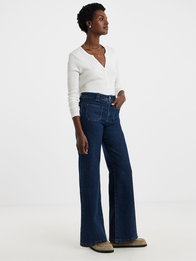 JD Williams Blue Pocket Front Wide Leg Jeans - Image 4 of 4