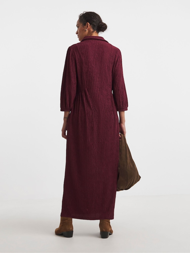JD Williams Red Textured Jersey Collared Midi Dress - Image 2 of 4