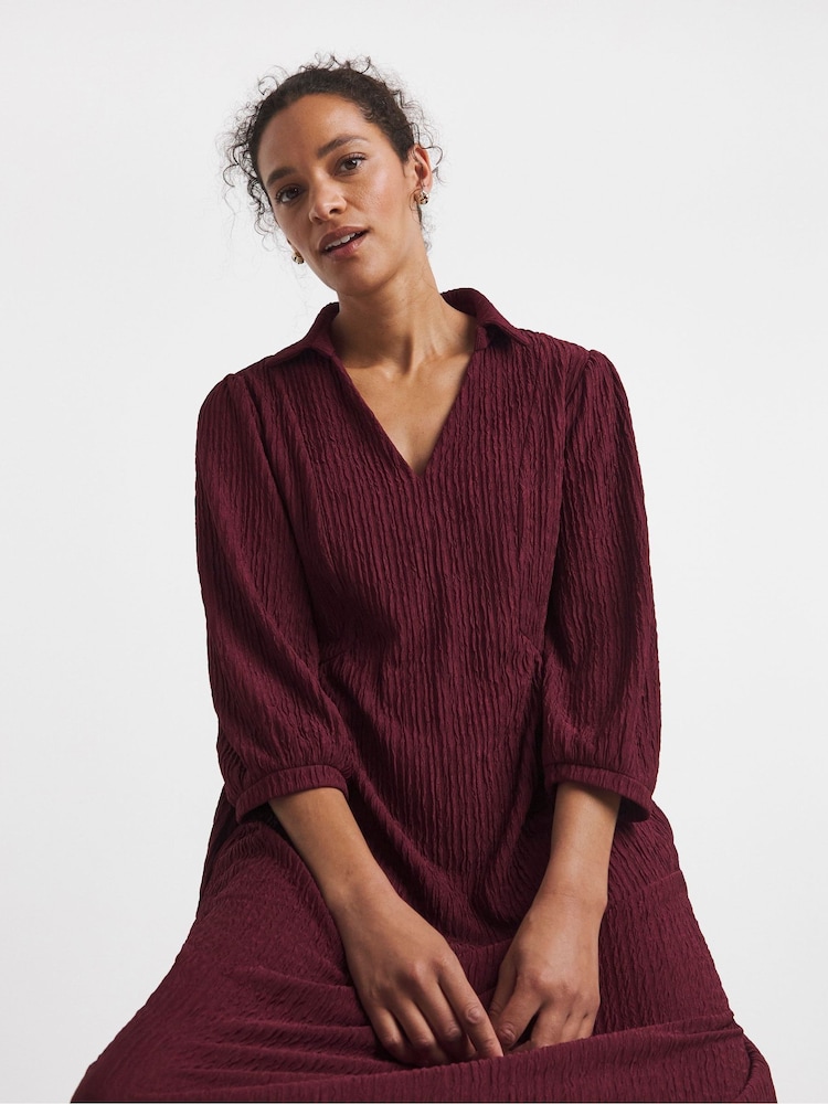 JD Williams Red Textured Jersey Collared Midi Dress - Image 4 of 4