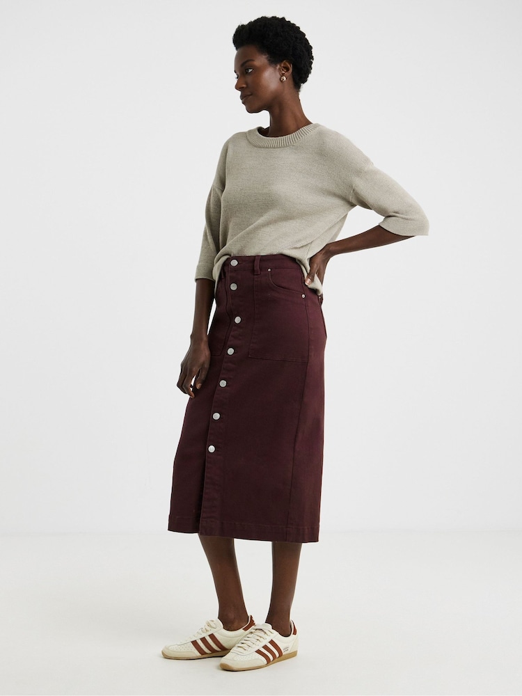 JD Williams Red Button Through Denim Midi Skirt - Image 1 of 4 JD Williams Red Button Through Denim Midi Skirt - Image 1 of 4