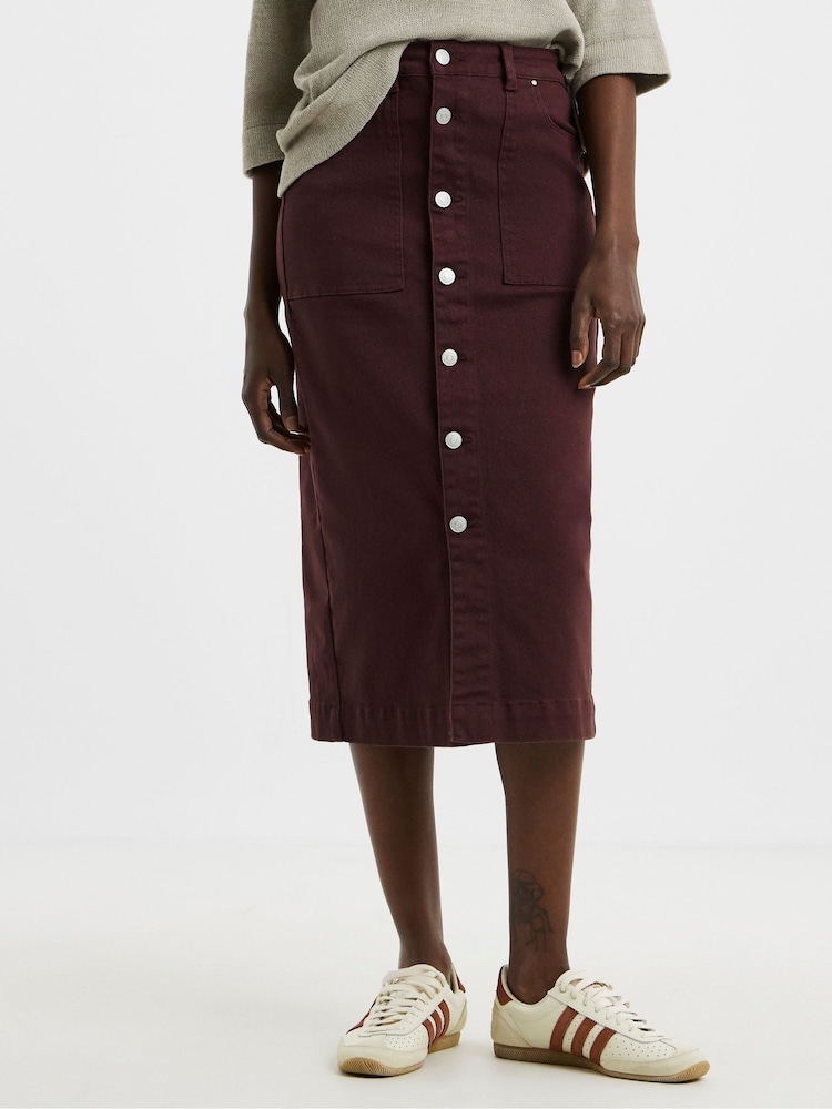 JD Williams Red Button Through Denim Midi Skirt - Image 4 of 4 JD Williams Red Button Through Denim Midi Skirt - Image 4 of 4