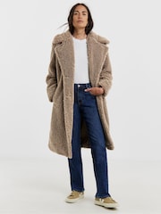 JD Williams Brown Button Front Teddy Borg Coat - Image 1 of 4