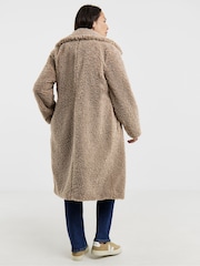 JD Williams Brown Button Front Teddy Borg Coat - Image 2 of 4
