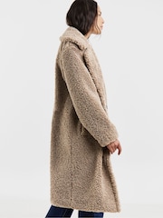 JD Williams Brown Button Front Teddy Borg Coat - Image 4 of 4